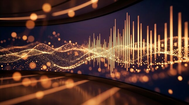 Abstract golden data visualization bars showing growth trends on a dark digital display with visualization abstract technology statistics performance