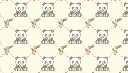 Cute panda and bamboo repeating pattern background © Isuri