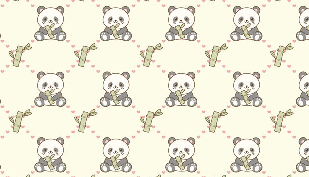 Cute panda and bamboo repeating pattern background