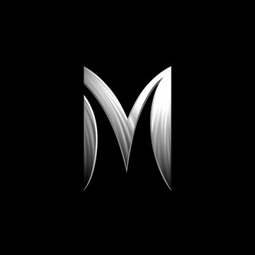 Metallic letter M on black background