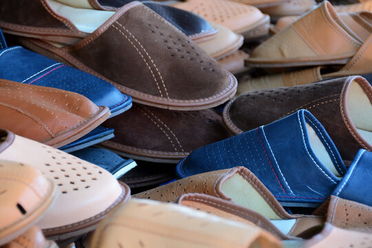 Traditional slippers made of natural leather and suede
