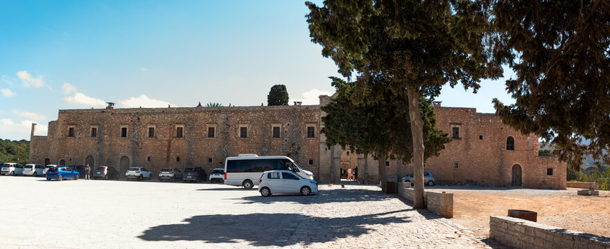 Historic Exterior View of the Arkadi Monastery Facade in Crete