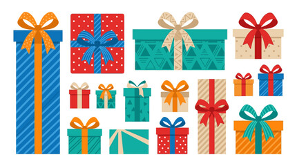 Fototapeta premium A Collection of Colorful Wrapped Gift Boxes with Decorative Bows for Celebrations