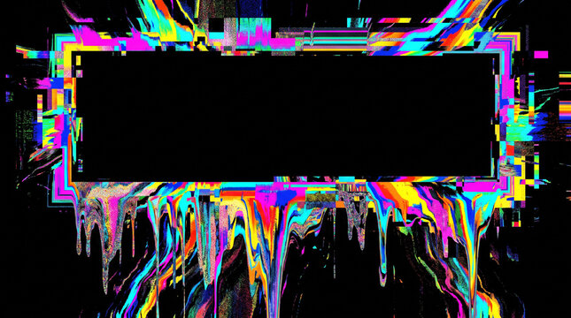 Rectangular Frame with Colorful Digital Glitch Effect