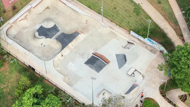 Aerial Top-Down View of Outdoor Concrete Skatepark