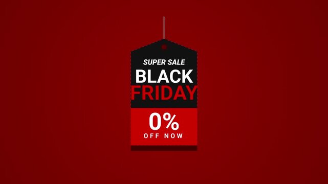 Black Friday Super Sale Price Tag Animation Featuring Dynamic Discount Percentage Offers On A Minimalist Deep Red Background For Marketing Projects