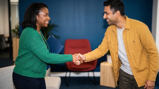 Colleagues share a handshake after competency review