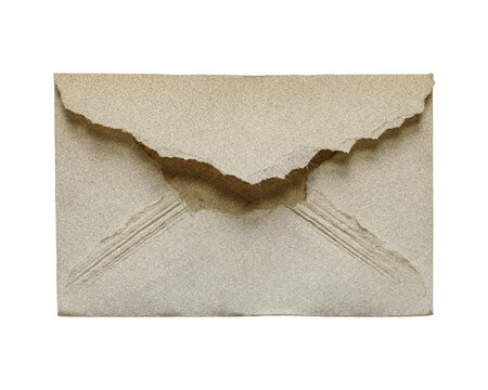 Old vintage torn paper envelope isolated on transparent background