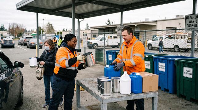 Municipal workers receive household hazardous waste