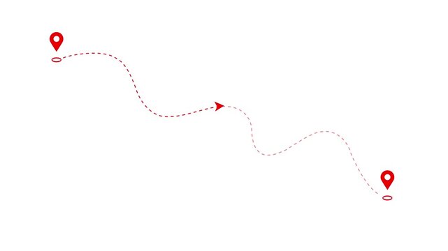 Two location points connected by directional arrow icon animation on white black background.