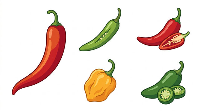 Set of Colorful Chili Pepper Illustrations