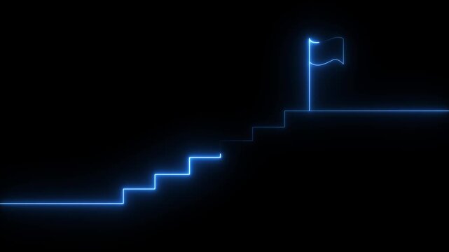 stairs icon sign icon animation on Glowing neon business graph chart concept market signs in neon lights Glowing neon line. Man and concept. 4k video