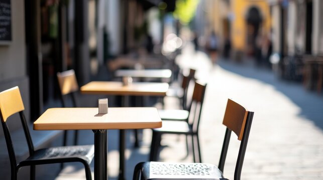 Inviting Outdoor Cafe Scene Featuring Street cafe outdoor on quiet pedestrian lane soft shadows emp