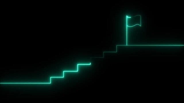 stairs icon sign icon animation on Glowing neon business graph chart concept market signs in neon lights Glowing neon line. Man and concept. 4k video
