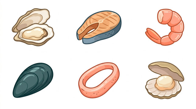 Seafood and Shellfish Vector Icon Set