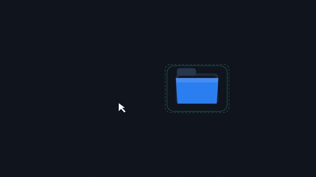 File management interface showing mouse cursor dragging a document icon into a blue folder on dark background user interface data organization computer desktop digital workflow system navigation
