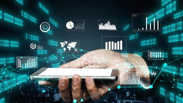 A hand holds a smartphone displaying advanced data analytics and visualization elements, symbolizing the intersection of technology, communication, and modern business growth. Xenic