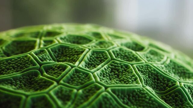 Microscopic view of green plant leaf internal cell structure with hexagonal patterns