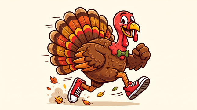 Cartoon turkey running with sneakers colorful vector illustration
