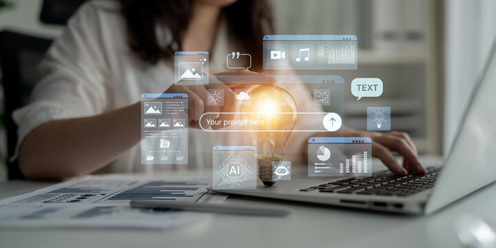 Prompt driven AI interface enabling text, image vision, audio and media video data neural asset and tool in smart creation chat workspace edit. Future NLP AI native visual reasoning omni model. Corpus