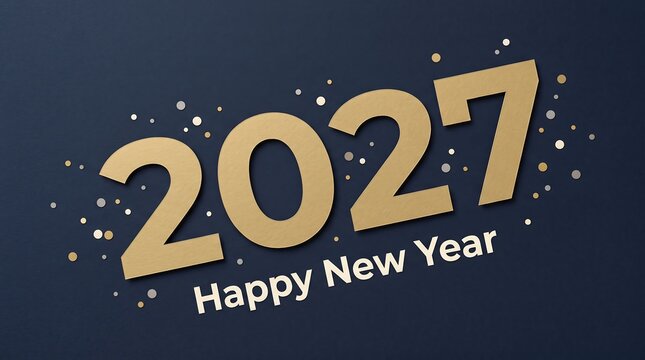 A vibrant golden two thousand twenty one new year celebration featuring sparkling confetti on a dark blue festive background for holiday greetings