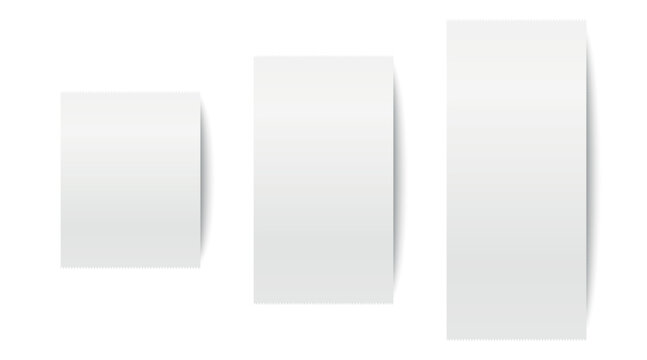 Blank Receipt Set, Vector Illustration. Realistic White Cash Register Receipts in Different Sizes. Empty Thermal Paper Bills and Receipt Mockups for Shopping, Payment, Retail, Store, Cashier, Purchase