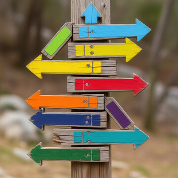 Colorful Directional Arrows Signpost Choice and Decision Making Concept