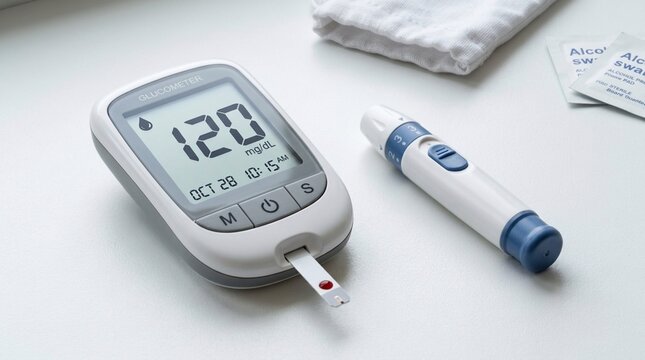 Diabetes Blood Glucose Meter and Lancet Kit on White Surface Health Monitoring Tool