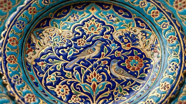 persian plate close up isolated on black background zoom in video