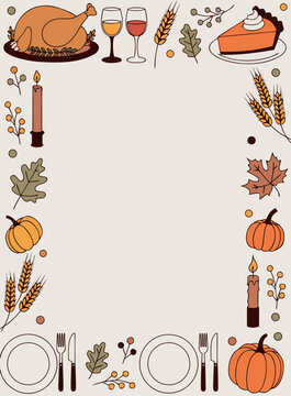 Friendsgiving invitation background with food border and empty center