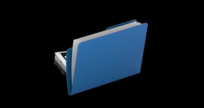 Cloud backup folder and hard drive rotation animation seamlessly loopable. 3D rendering isolated on transparent background