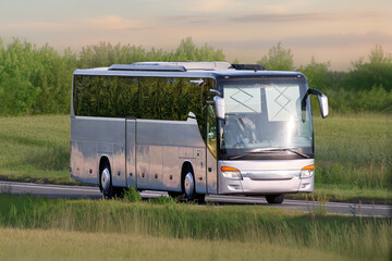 Road trip coach bus in natural summer landscape © AlexGo