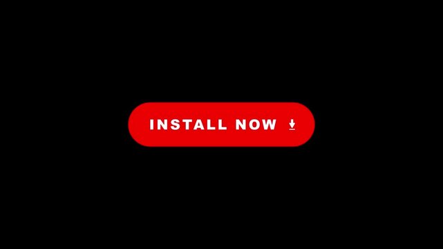 Red Install Now Badge Animation, White Text with Download Arrow Icon, Motion Graphics Element for Mobile Application Download Concept, Isolated on Dark Background