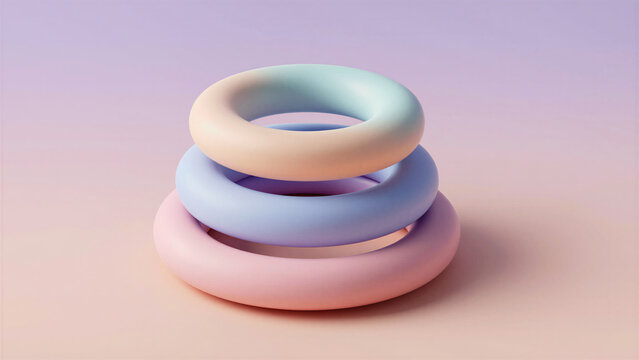 Stacked Pastel Torus Rings Isometric Render Study