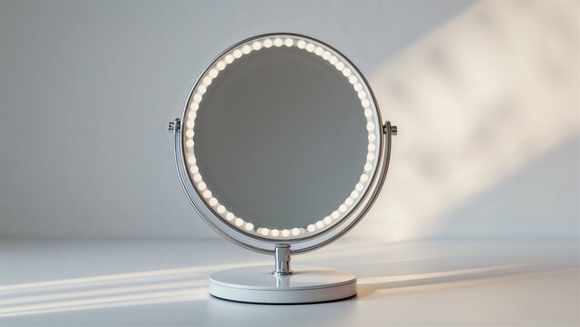 Round illuminated vanity mirror in soft window light