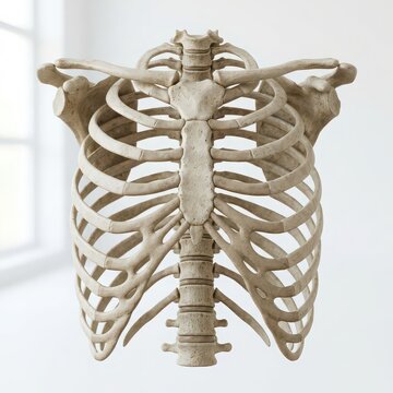 Detailed Human Rib Cage Anatomy Model Isolated on Bright Background for Medical Education and Science Illustration