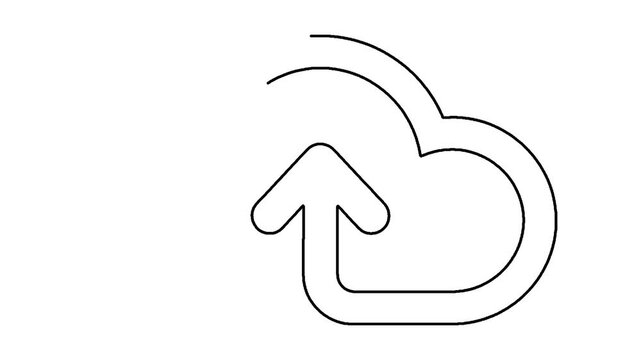 Cloud upload icon animation with arrow pointing up against white background for technology.