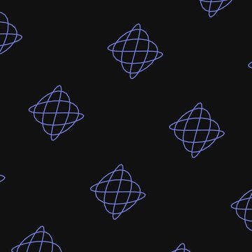 Repeating geometric pattern with violet interwoven oval shapes on black