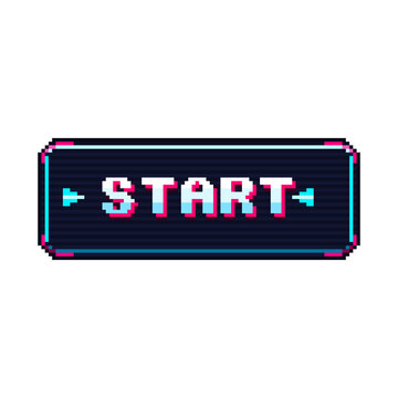 pixel art start button with neon isolated on transparent background