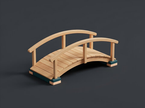 Minimalist wooden arch bridge, Japanese garden bridge isolated