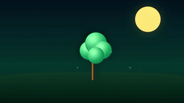Growing Tree Night Landscape Glowing Particles Clean Eco Motion Graphic Animation