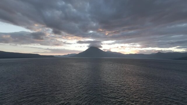 View of the lake atitlan guatemala, 
sunrise time.
drone shot
