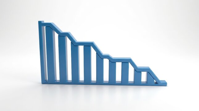 Three Dimensional Blue Graph Representing Downward Trend in Financial Savings Data Analysis
