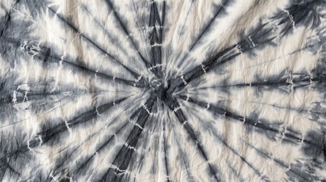 Black and white tie-dye fabric spiral texture background pattern  