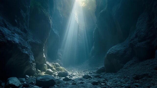 深い谷底に届く一条の光 シームレスループ動画背景 16:9 4K