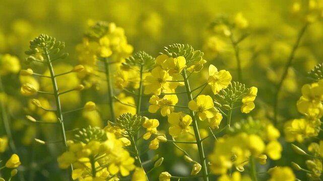 風に波打つ一面の菜の花 シームレスループ動画背景 16:9 4K