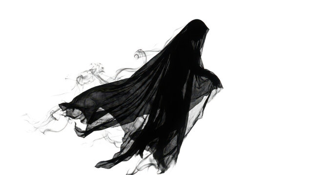 Black ghost or wraith wrapped in dark fabric isolated on transparent background