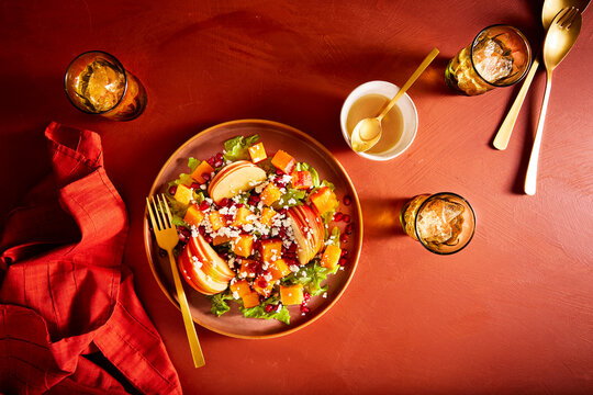 Autumn Squash and Apple Salad Served with Drinks