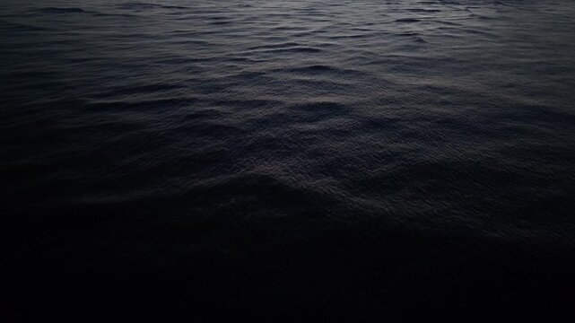Aerial view of calm ocean water at night lit by moonlight, Fripp Island, South Carolina