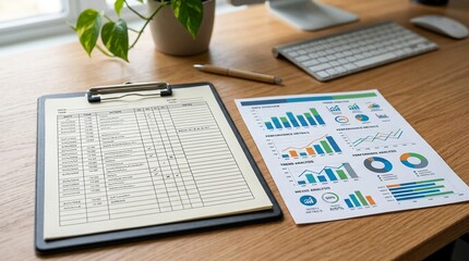 Obraz premium Audit Trail Sheet Clipped Beside Analytics Handout, Data Governance and Business Compliance Documentation